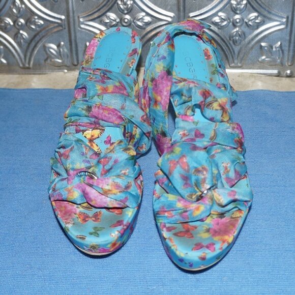 Womens Size 8.5 BCBgirls Blue Butterfly Wedges Tie on Straps - Picture 1 of 5